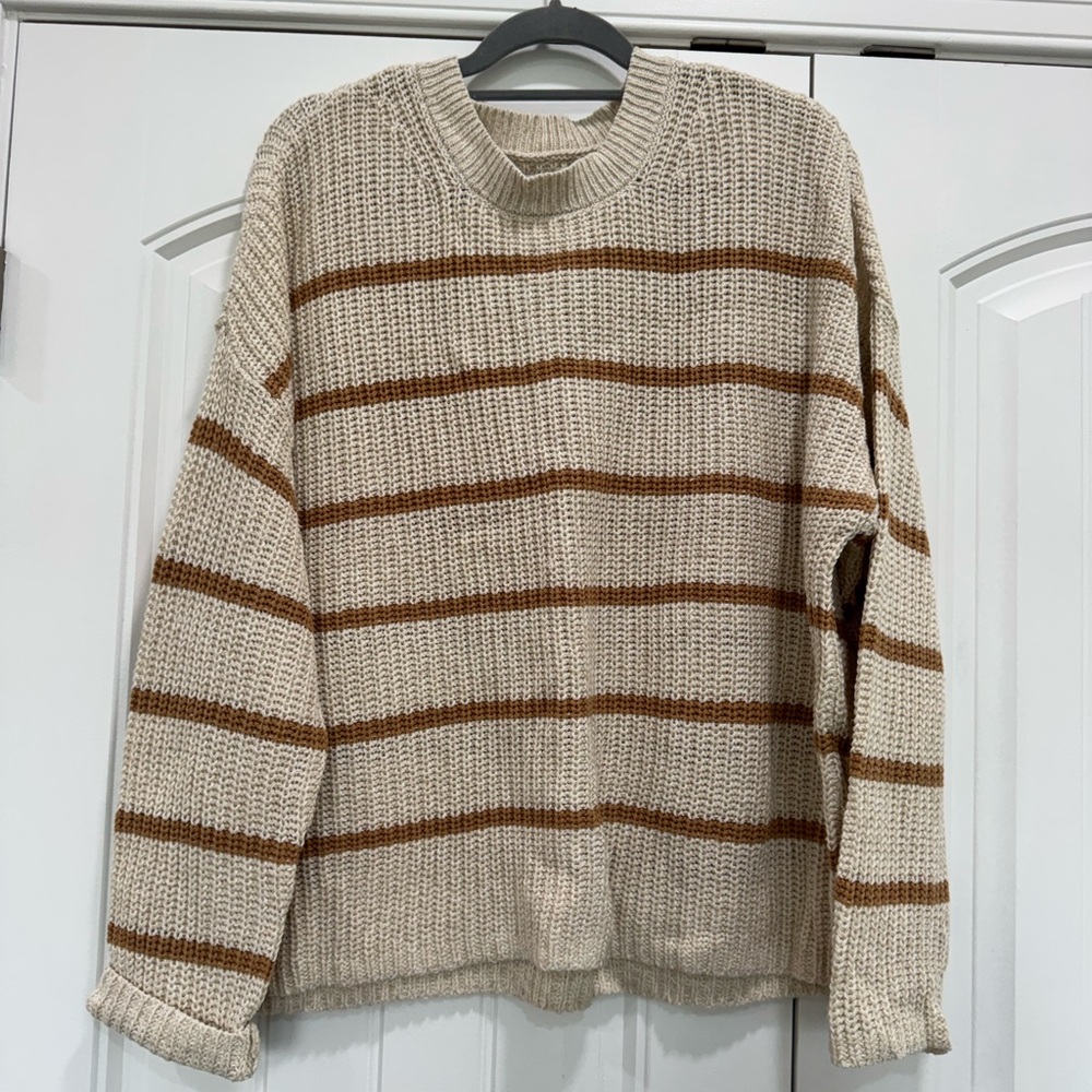 American Eagle Outfitters Cream and Yellow Striped Sweater